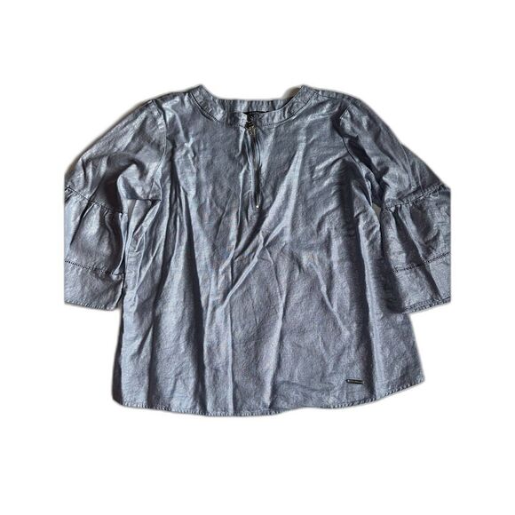 Ellen Tracy Women's Metallic Gray Top Size L | Linen Rayon | Long Sleeve Blouse - Picture 1 of 8